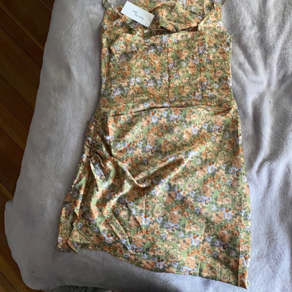 Floral Sage Colored Mini Dress - Picture 4 of 5